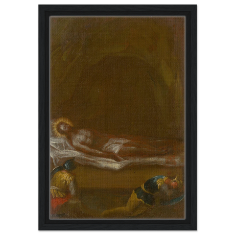 Jesus is Laid in the Tomb – Baroque Sacred Art Print - Framed Canvas - 30x45 cm / 12x18″ - Black frame