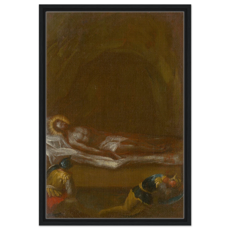 Jesus is Laid in the Tomb – Baroque Sacred Art Print - Framed Canvas - 50x75 cm / 20x30″ - Black frame