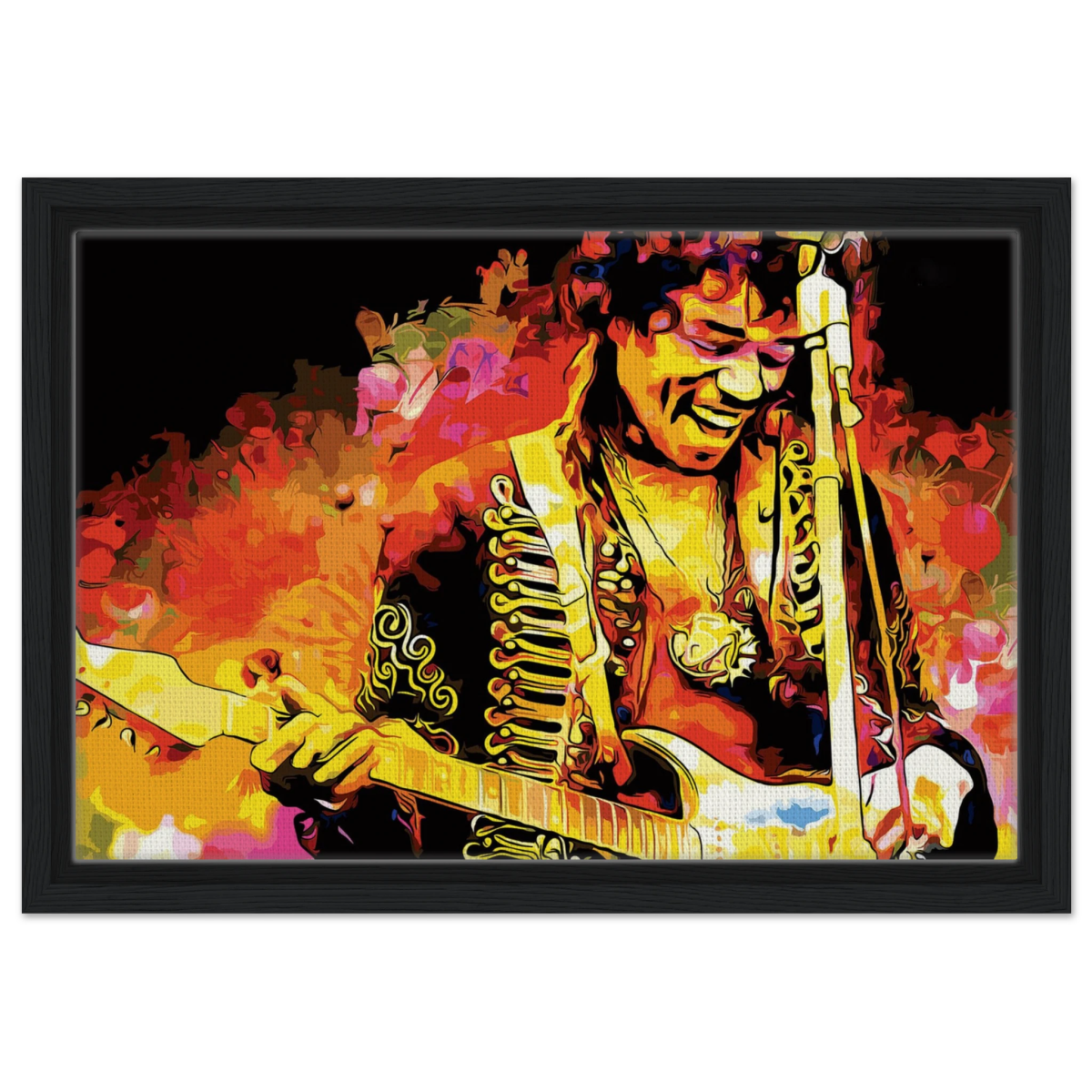 Jimi Hendrix | A Tribute to the Legend of Rock - 30x45 cm / 12x18″ - Framed Canvas - Black frame