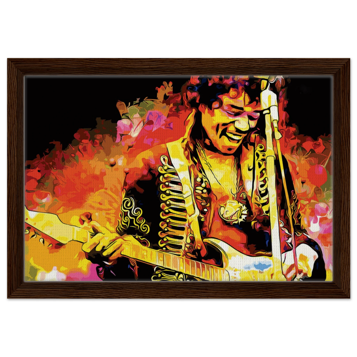 Jimi Hendrix | A Tribute to the Legend of Rock - 30x45 cm / 12x18″ - Framed Canvas - Dark wood frame