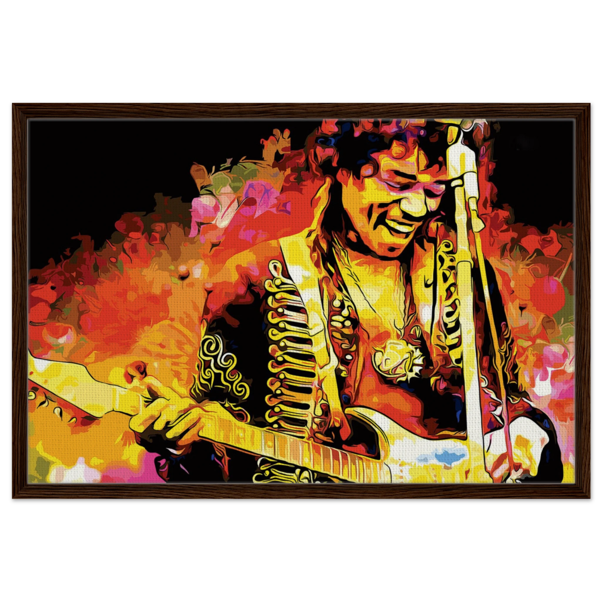 Jimi Hendrix | A Tribute to the Legend of Rock - 60x90 cm / 24x36″ - Framed Canvas - Dark wood frame