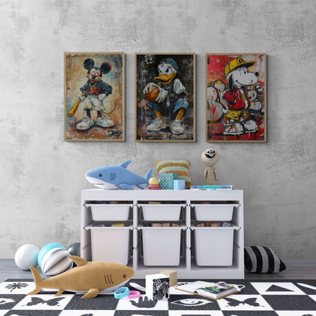 Kids Bedroom Trio Set | Micky Mouse , Snoopy , Donald Duck - Canvas - 30X45 CM / 12X18″ - 