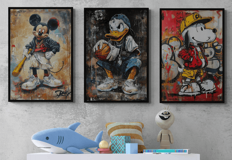 Kids Bedroom Trio Set | Micky Mouse , Snoopy , Donald Duck - Canvas - 30X45 CM / 12X18″ - 