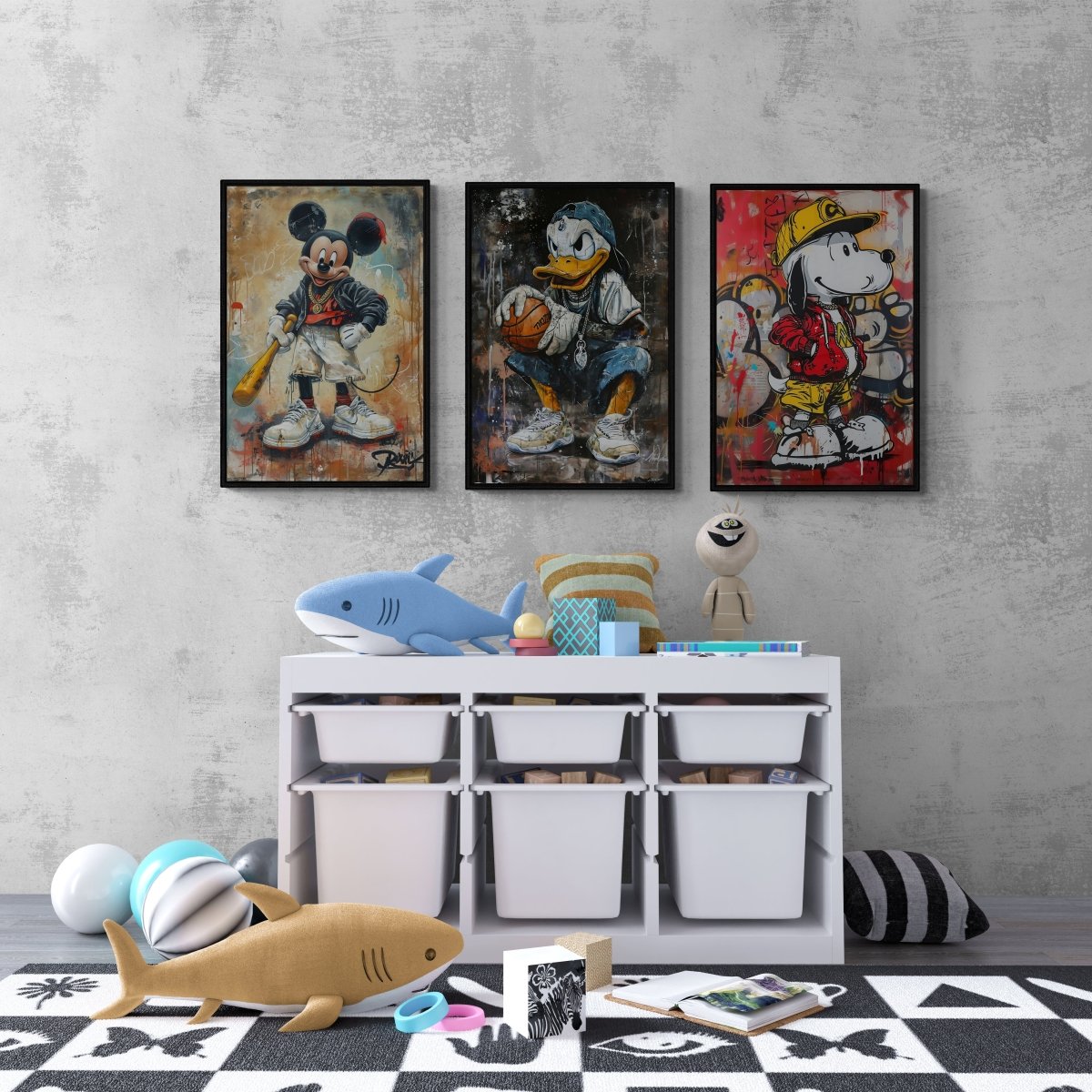 Kids Bedroom Trio Set | Micky Mouse , Snoopy , Donald Duck - Canvas - 30X45 CM / 12X18″ - 