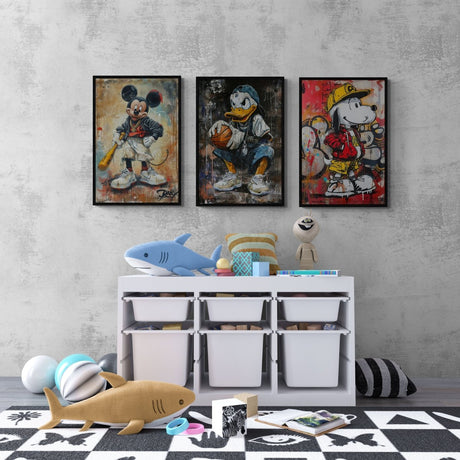 Kids Bedroom Trio Set | Micky Mouse , Snoopy , Donald Duck - Canvas - 30X45 CM / 12X18″ - 