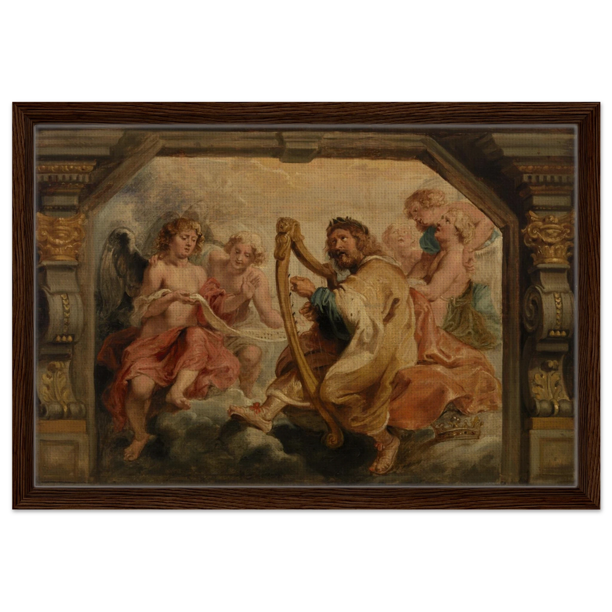 King David Playing the Harp – Peter Paul Rubens Wall Art Print - Framed Canvas - 40x60 cm / 16x24″ - Dark wood frame