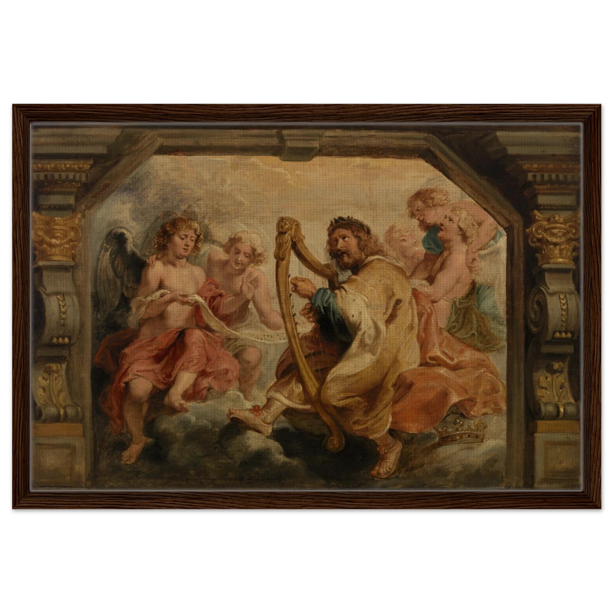 King David Playing the Harp – Peter Paul Rubens Wall Art Print - Framed Canvas - 50x75 cm / 20x30″ - Dark wood frame