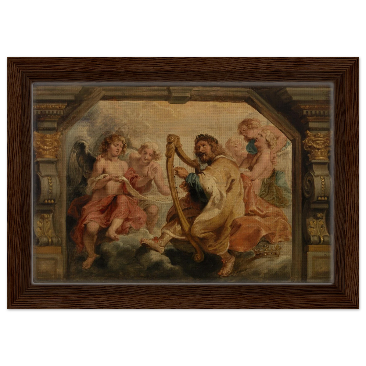 King David Playing the Harp – Peter Paul Rubens Wall Art Print - Framed Canvas - 20x30 cm / 8x12″ - Dark wood frame