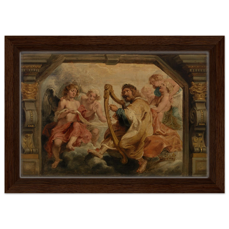 King David Playing the Harp – Peter Paul Rubens Wall Art Print - Framed Canvas - 20x30 cm / 8x12″ - Dark wood frame