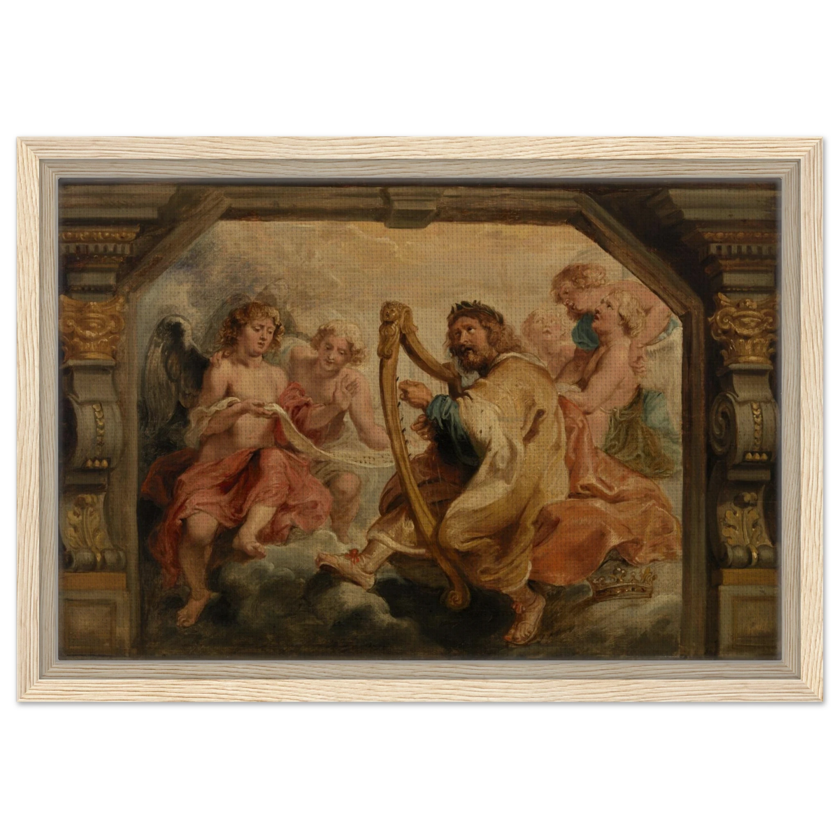 King David Playing the Harp – Peter Paul Rubens Wall Art Print - Framed Canvas - 30x45 cm / 12x18″ - Wood frame
