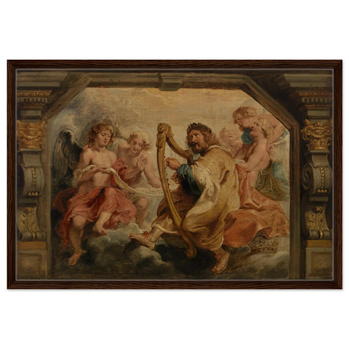 King David Playing the Harp – Peter Paul Rubens Wall Art Print - Framed Canvas - 60x90 cm / 24x36″ - Dark wood frame