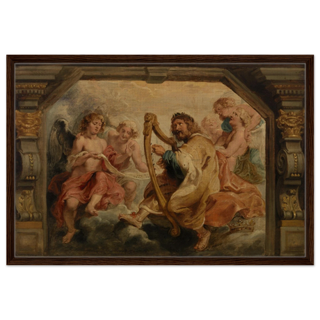 King David Playing the Harp – Peter Paul Rubens Wall Art Print - Framed Canvas - 60x90 cm / 24x36″ - Dark wood frame