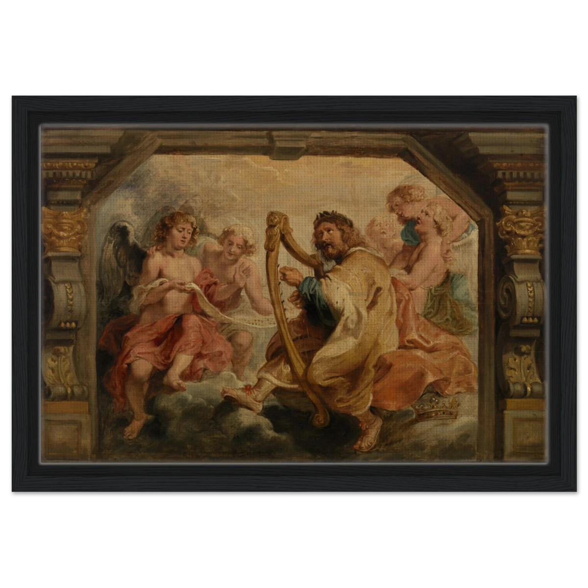 King David Playing the Harp – Peter Paul Rubens Wall Art Print - Framed Canvas - 30x45 cm / 12x18″ - Black frame