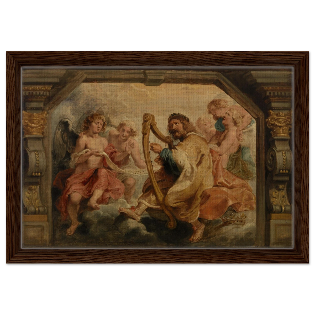 King David Playing the Harp – Peter Paul Rubens Wall Art Print - Framed Canvas - 30x45 cm / 12x18″ - Dark wood frame