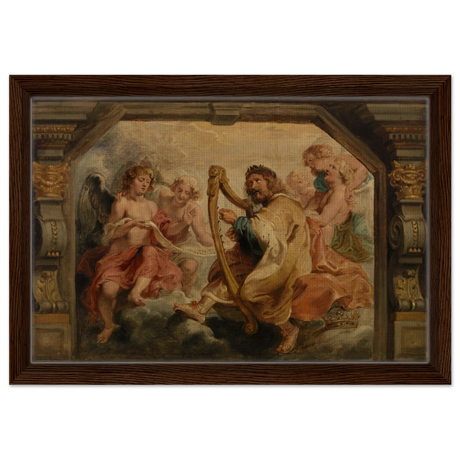 King David Playing the Harp – Peter Paul Rubens Wall Art Print - Framed Canvas - 30x45 cm / 12x18″ - Dark wood frame