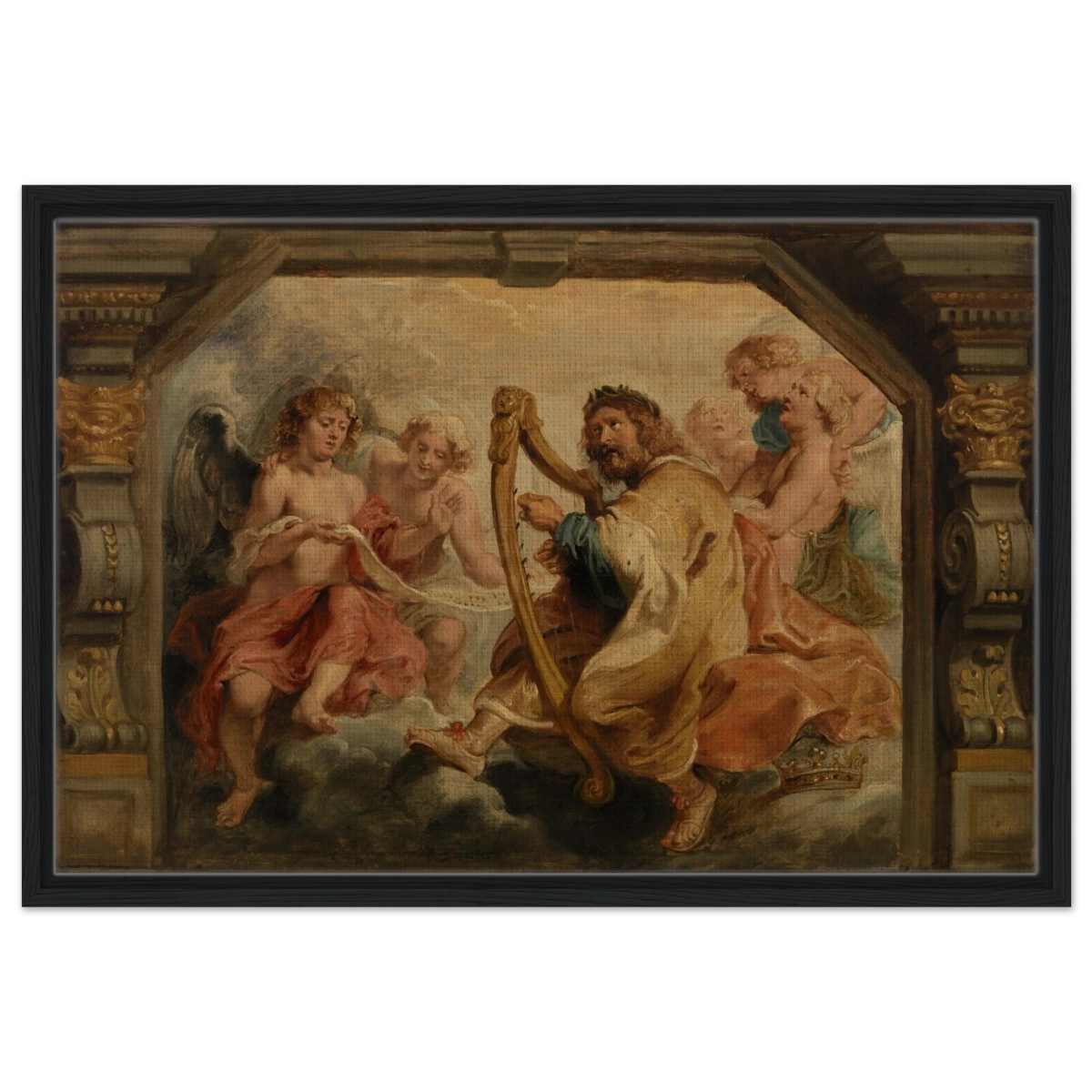 King David Playing the Harp – Peter Paul Rubens Wall Art Print - Framed Canvas - 50x75 cm / 20x30″ - Black frame