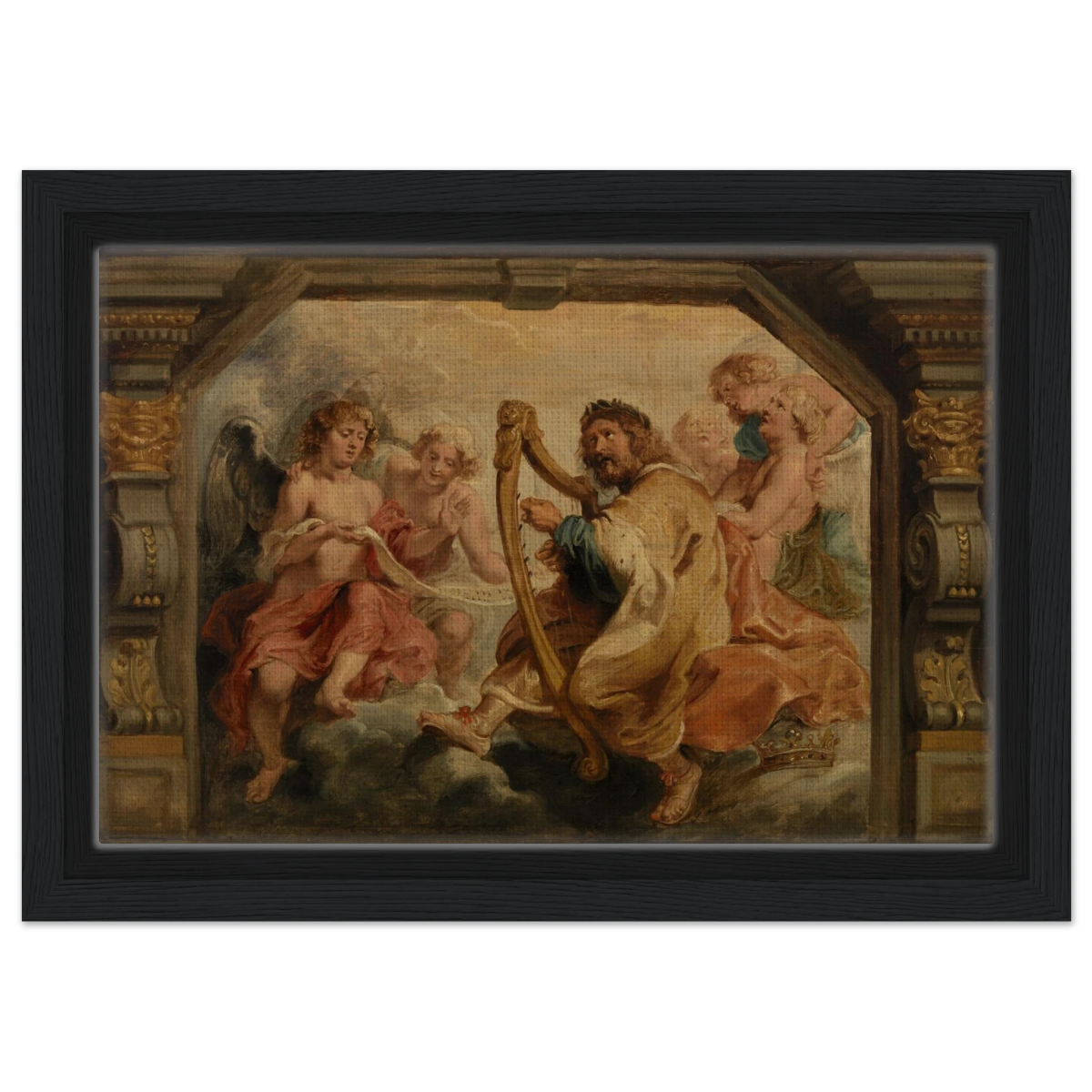 King David Playing the Harp – Peter Paul Rubens Wall Art Print - Framed Canvas - 20x30 cm / 8x12″ - Black frame