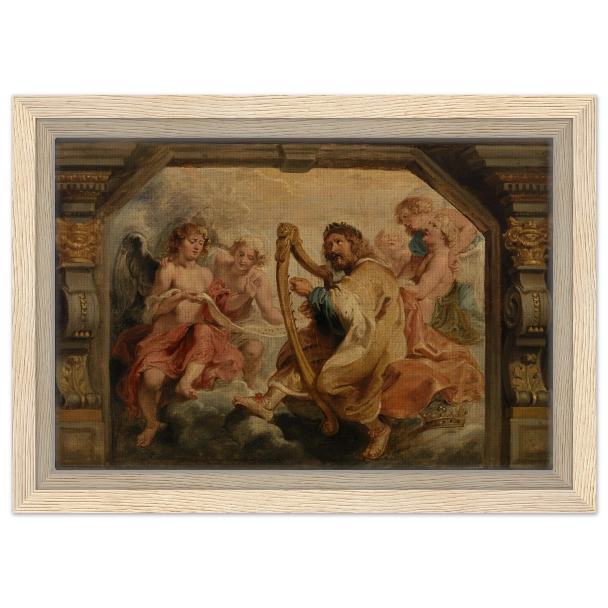 King David Playing the Harp – Peter Paul Rubens Wall Art Print - Framed Canvas - 20x30 cm / 8x12″ - Wood frame