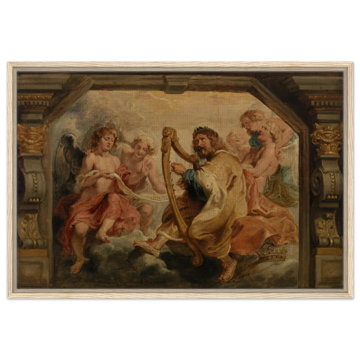 King David Playing the Harp – Peter Paul Rubens Wall Art Print - Framed Canvas - 60x90 cm / 24x36″ - Wood frame