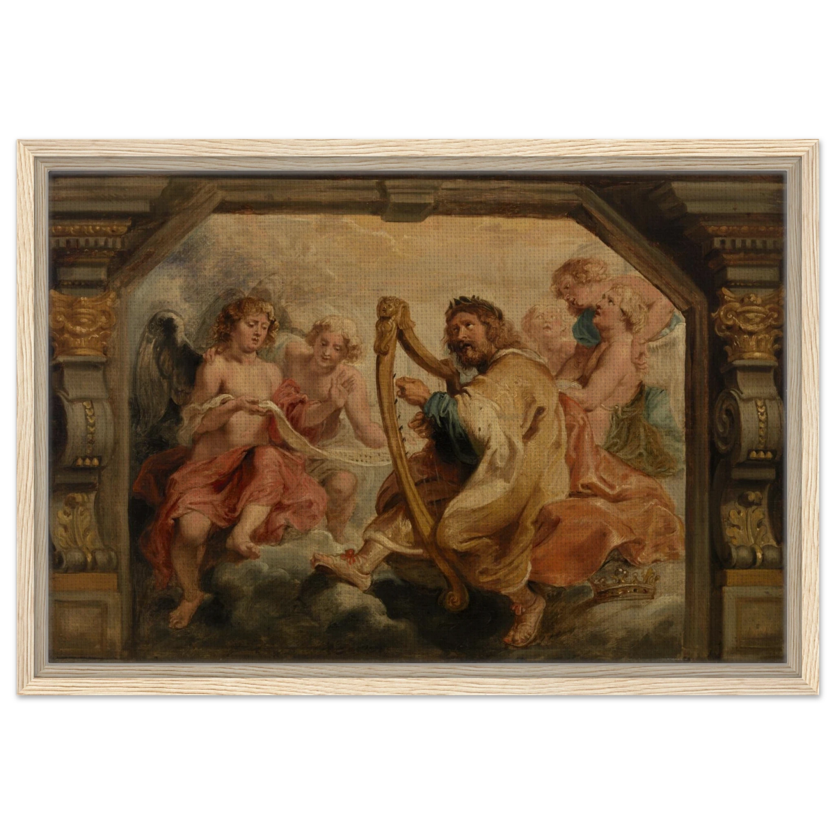 King David Playing the Harp – Peter Paul Rubens Wall Art Print - Framed Canvas - 40x60 cm / 16x24″ - Wood frame