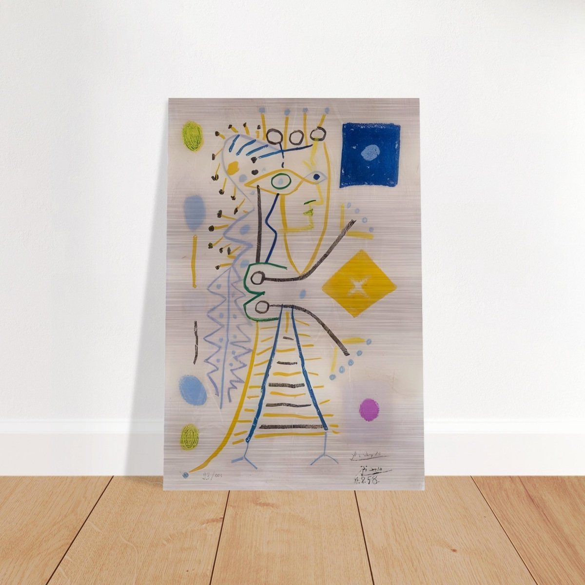 La Femme Aux des (Jacqueline) (blue), c. 1958 by Pablo Picasso | Cubism wall art print - Brushed Aluminum Print - 40x60 cm / 16x24″ - 