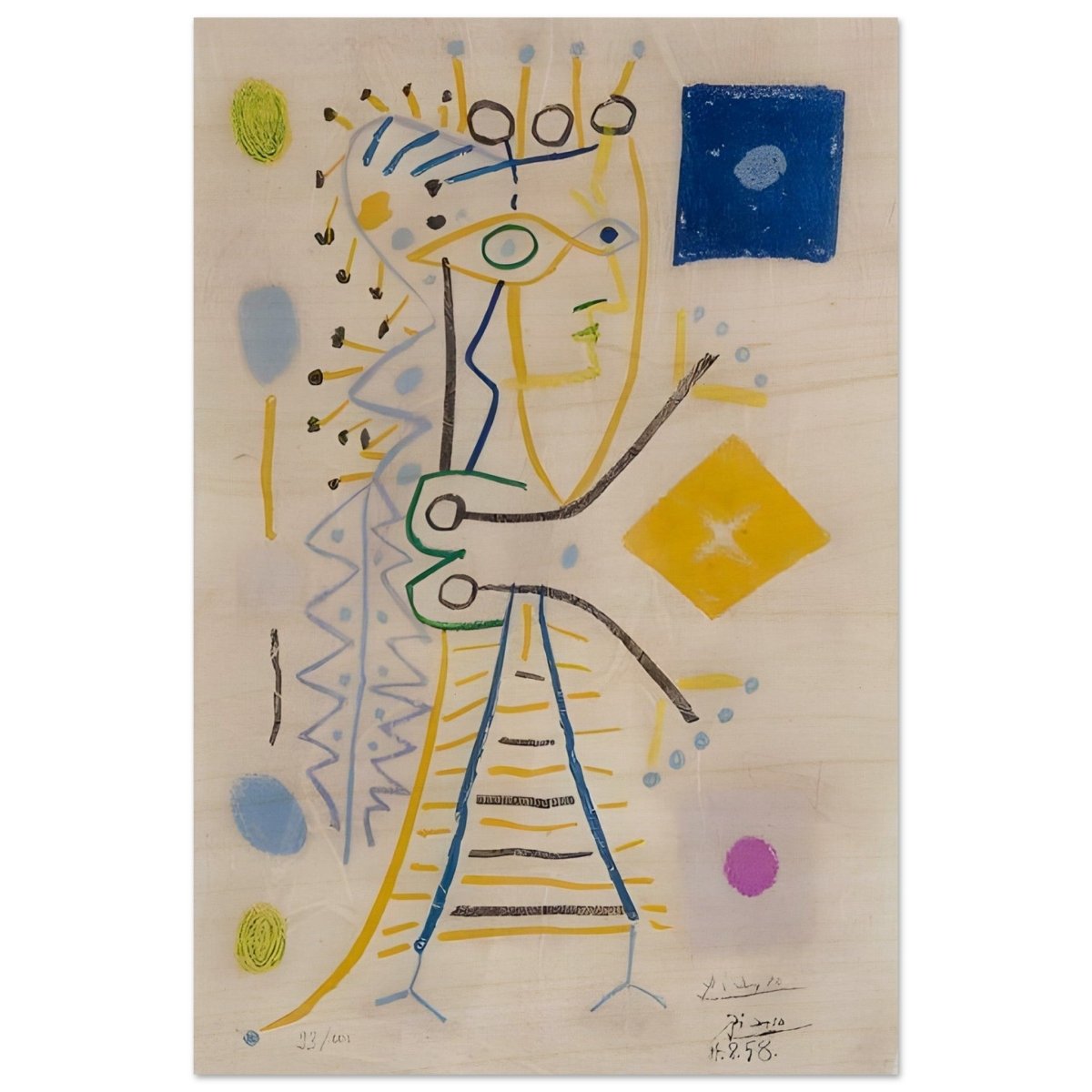 La Femme Aux des (Jacqueline) (blue), c. 1958 by Pablo Picasso | Cubism wall art print - Wood Prints - 60x90 cm / 24x36″ - 