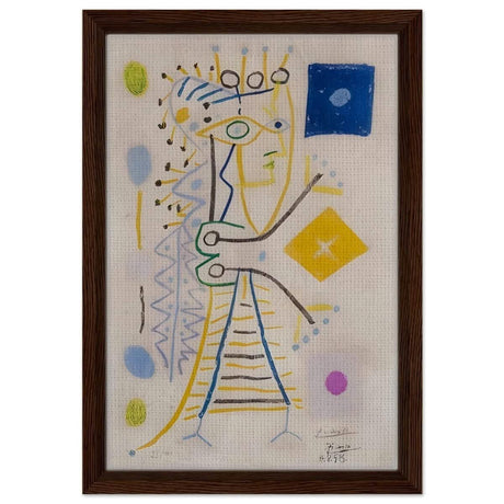 La Femme Aux des (Jacqueline) (blue), c. 1958 by Pablo Picasso | Cubism wall art print - Framed Canvas - 30x45 cm / 12x18″ - Dark wood frame