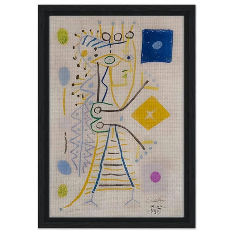 La Femme Aux des (Jacqueline) (blue), c. 1958 by Pablo Picasso | Cubism wall art print - Framed Canvas - 30x45 cm / 12x18″ - Black frame