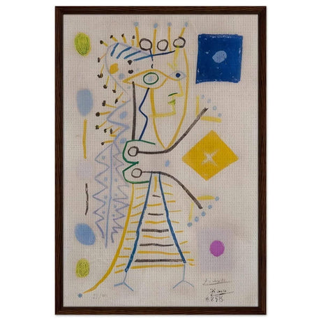 La Femme Aux des (Jacqueline) (blue), c. 1958 by Pablo Picasso | Cubism wall art print - Framed Canvas - 60x90 cm / 24x36″ - Dark wood frame