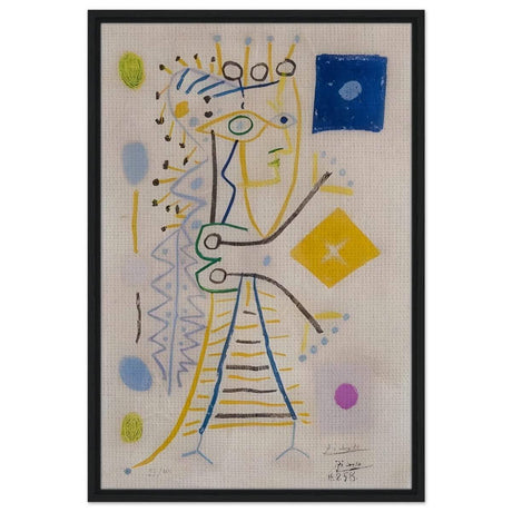 La Femme Aux des (Jacqueline) (blue), c. 1958 by Pablo Picasso | Cubism wall art print - Framed Canvas - 60x90 cm / 24x36″ - Black frame