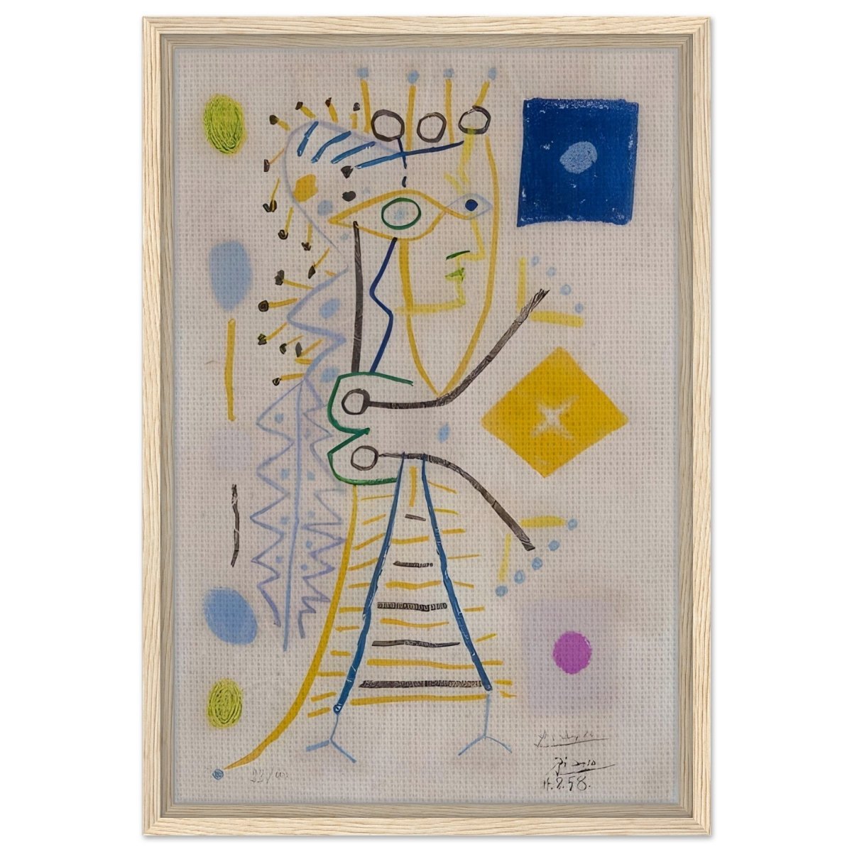 La Femme Aux des (Jacqueline) (blue), c. 1958 by Pablo Picasso | Cubism wall art print - Framed Canvas - 40x60 cm / 16x24″ - Wood frame