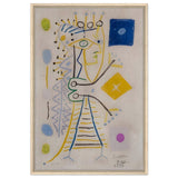 La Femme Aux des (Jacqueline) (blue), c. 1958 by Pablo Picasso | Cubism wall art print - Framed Canvas - 60x90 cm / 24x36″ - Wood frame