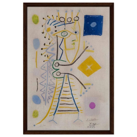 La Femme Aux des (Jacqueline) (blue), c. 1958 by Pablo Picasso | Cubism wall art print - Framed Canvas - 50x75 cm / 20x30″ - Dark wood frame