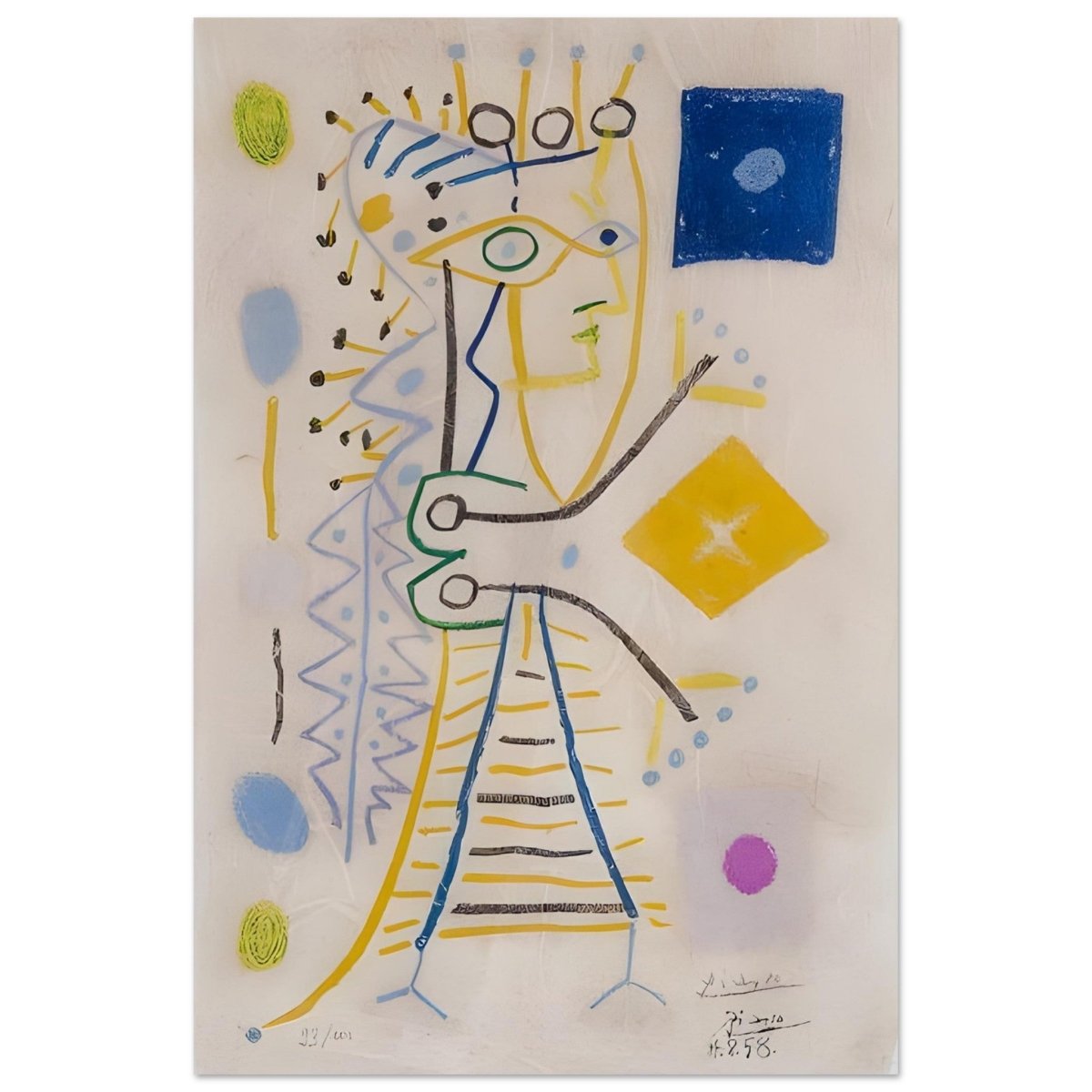 La Femme Aux des (Jacqueline) (blue), c. 1958 by Pablo Picasso | Cubism wall art print - Aluminum Print - 30x45 cm / 12x18″ - 