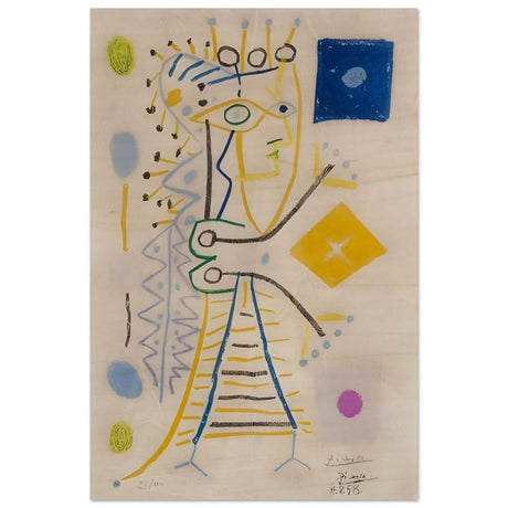 La Femme Aux des (Jacqueline) (blue), c. 1958 by Pablo Picasso | Cubism wall art print - Wood Prints - 40x60 cm / 16x24″ - 