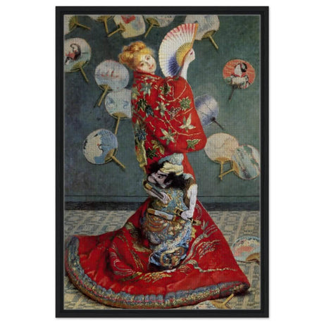La Japonaise , The Japanese (1876) by Claude Monet | Vintage wall art print - Framed Canvas - 60x90 cm / 24x36″ - Black frame