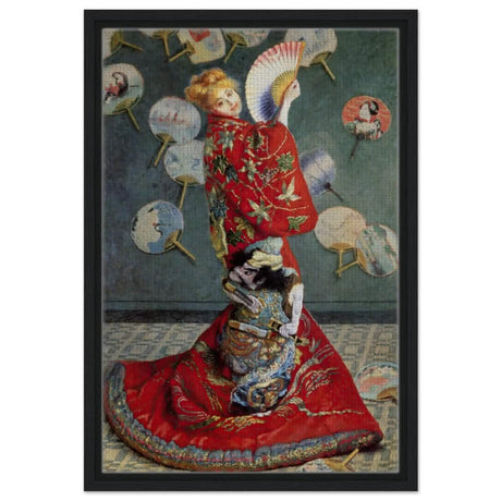 La Japonaise , The Japanese (1876) by Claude Monet | Vintage wall art print - Framed Canvas - 40x60 cm / 16x24″ - Black frame