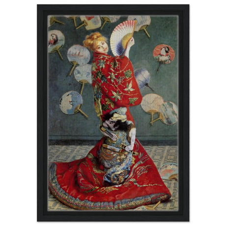 La Japonaise , The Japanese (1876) by Claude Monet | Vintage wall art print - Framed Canvas - 30x45 cm / 12x18″ - Black frame