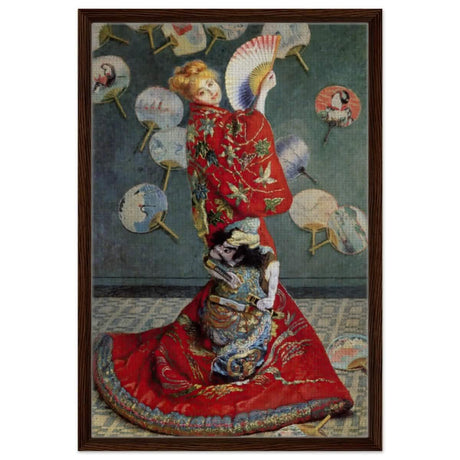 La Japonaise , The Japanese (1876) by Claude Monet | Vintage wall art print - Framed Canvas - 50x75 cm / 20x30″ - Dark wood frame