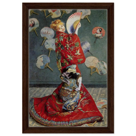 La Japonaise , The Japanese (1876) by Claude Monet | Vintage wall art print - Framed Canvas - 30x45 cm / 12x18″ - Dark wood frame