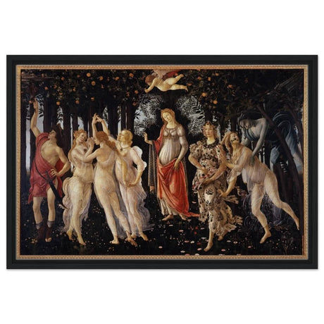 La Primavera by Sandro Botticelli | Primavera | Vintage Art wall art print - Framed Canvas - 50x75 cm / 20x30″ - Black frame