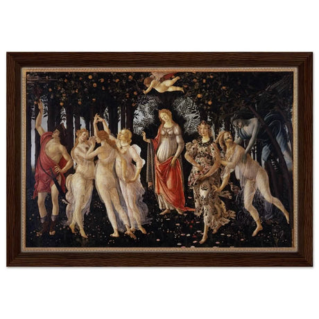La Primavera by Sandro Botticelli | Primavera | Vintage Art wall art print - Framed Canvas - 30x45 cm / 12x18″ - Dark wood frame