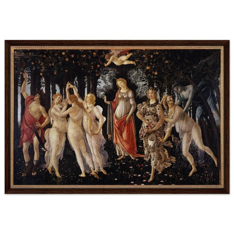La Primavera by Sandro Botticelli | Primavera | Vintage Art wall art print - Framed Canvas - 60x90 cm / 24x36″ - Dark wood frame