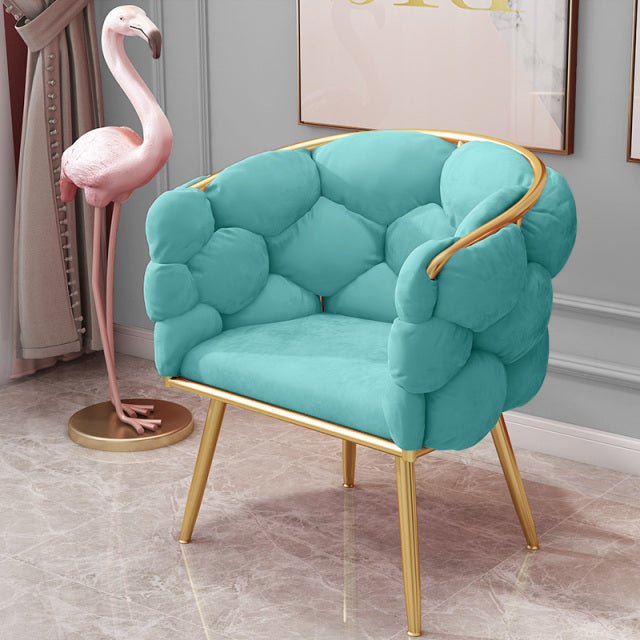 Lake Blue Velvet Armchair – Fluffy Single Sofa with Creative Design - Lake blue - 