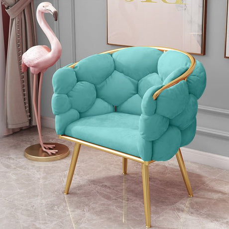 Lake Blue Velvet Armchair – Fluffy Single Sofa with Creative Design - Lake blue - 