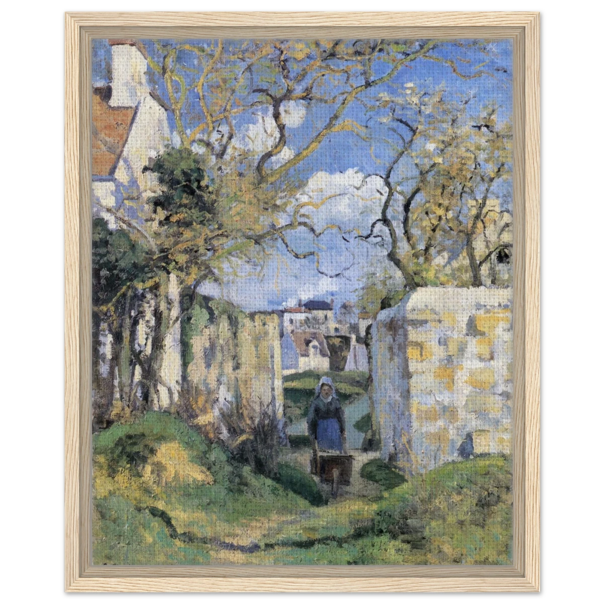Landscape From Pontoise (1874) by Camille Pissarro – Impressionist Wall Art Print - Framed Canvas - 40x50 cm / 16x20″ - Wood frame