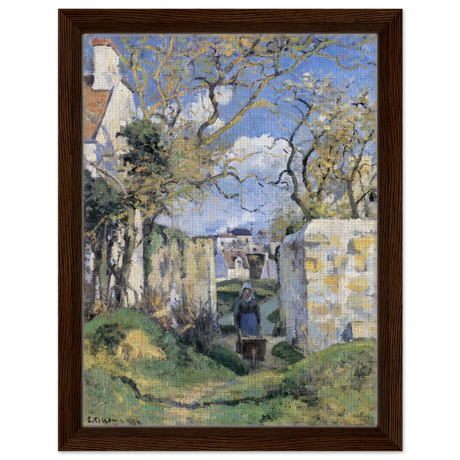 Landscape From Pontoise (1874) by Camille Pissarro – Impressionist Wall Art Print - Framed Canvas - 30x40 cm / 12x16″ - Dark wood frame