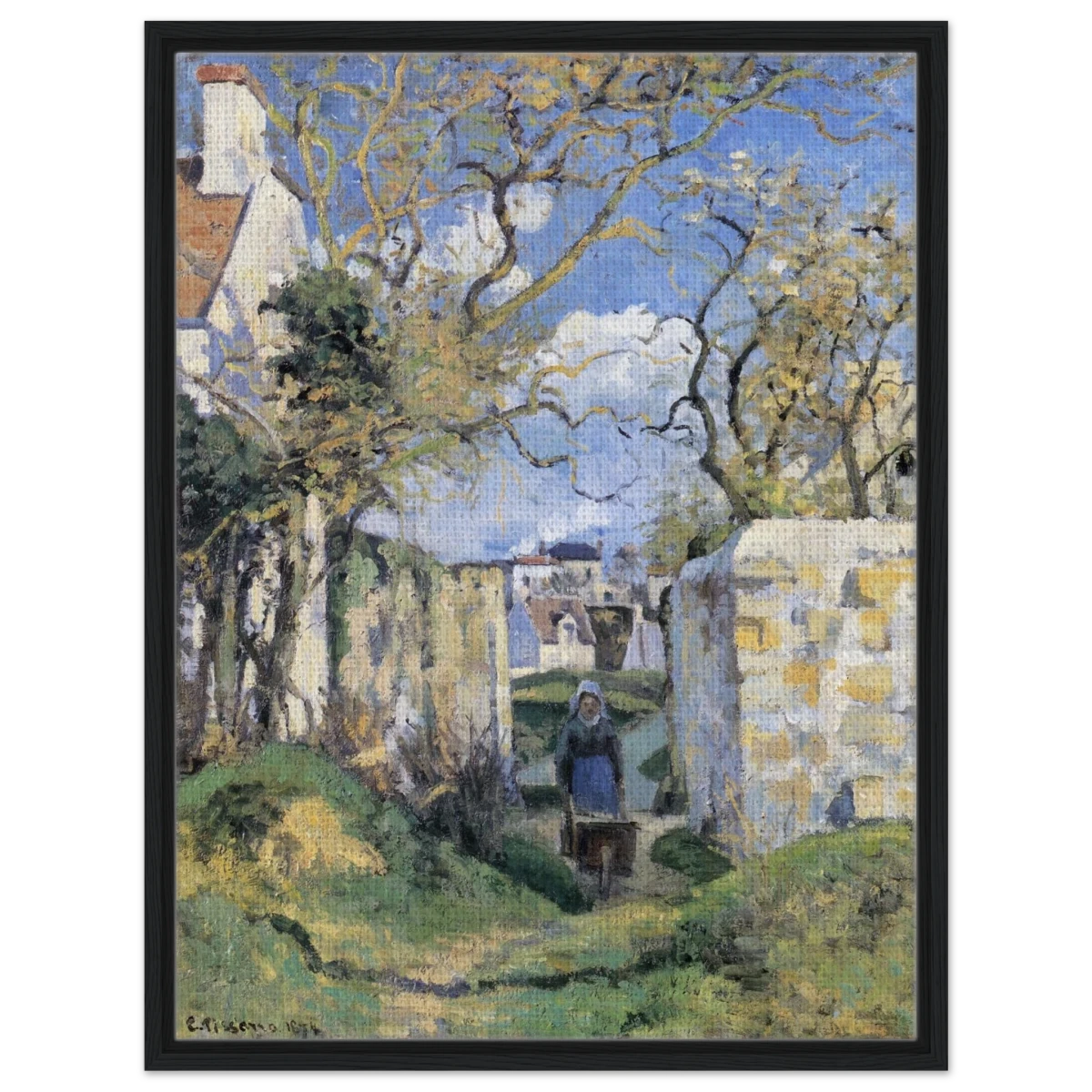 Landscape From Pontoise (1874) by Camille Pissarro – Impressionist Wall Art Print - Framed Canvas - 60x80 cm / 24x32″ - Black frame