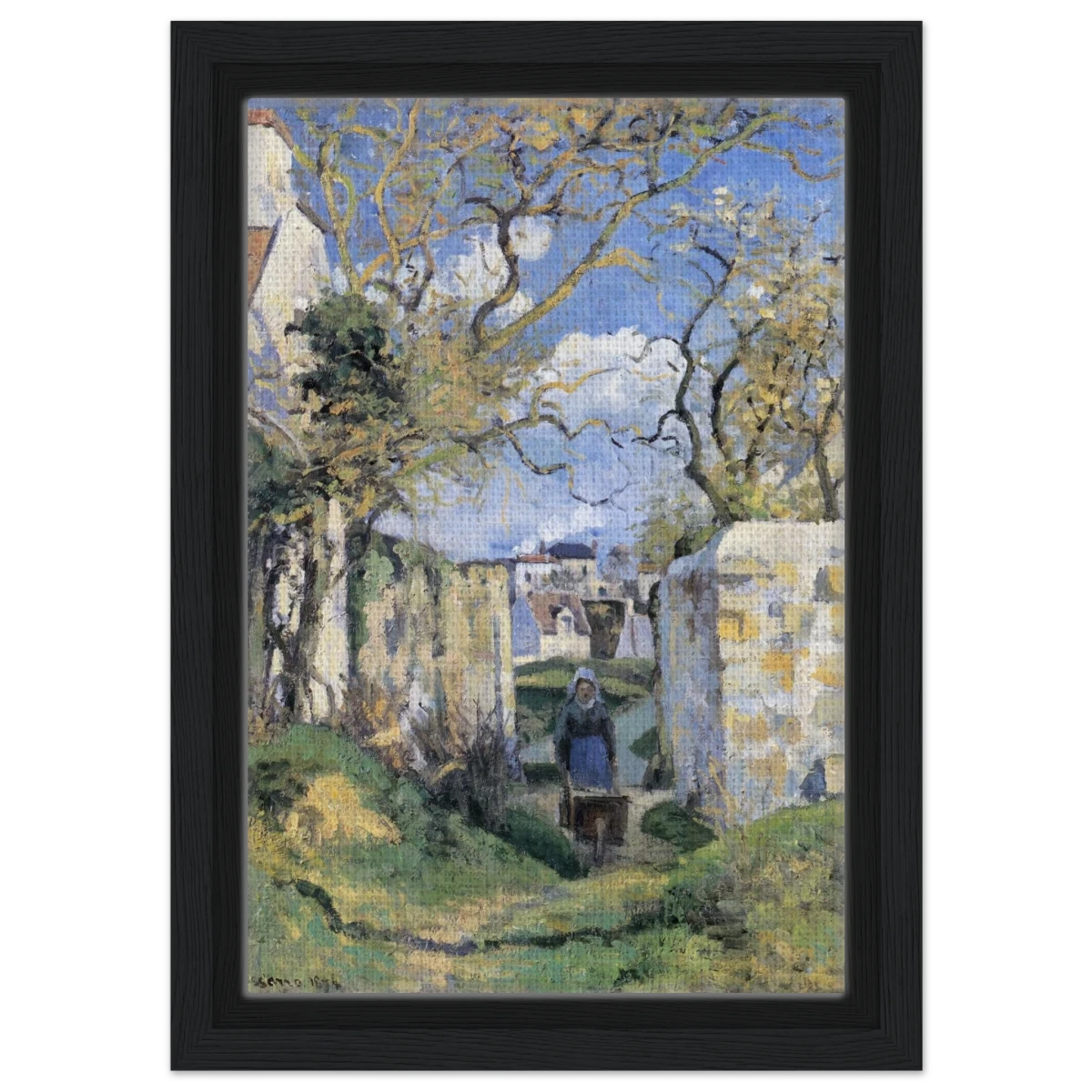 Landscape From Pontoise (1874) by Camille Pissarro – Impressionist Wall Art Print - Framed Canvas - 20x30 cm / 8x12″ - Black frame