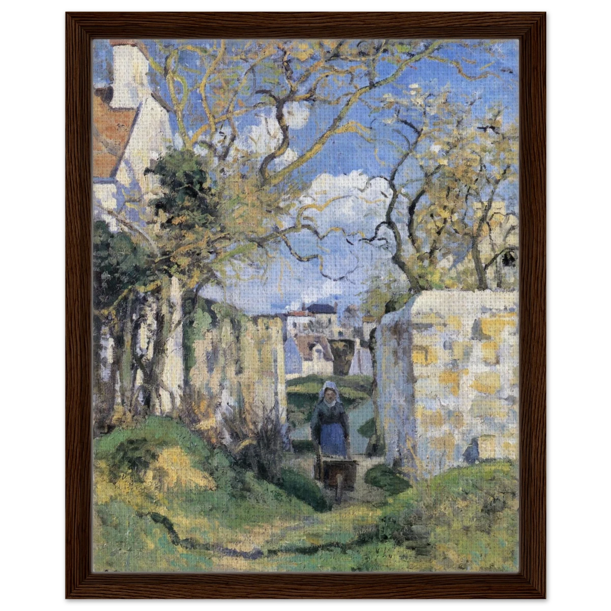 Landscape From Pontoise (1874) by Camille Pissarro – Impressionist Wall Art Print - Framed Canvas - 40x50 cm / 16x20″ - Dark wood frame